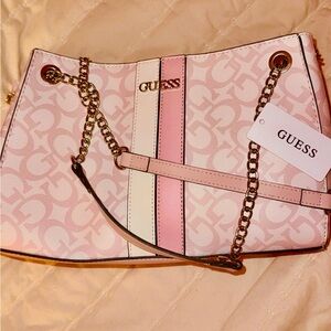 GUESS Pink and Cream Shoulder Bag